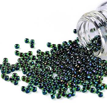 TOHO Round Seed Beads, Japanese Seed Beads, (397) Inside Color AB Green/Purple Lined, 11/0, 2.2mm, Hole: 0.8mm, about 1110pcs/10g
