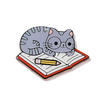 Cartoon Cat Acrylic Pendants, Gray, 36x42.5x2.5mm, Hole: 1.5mm