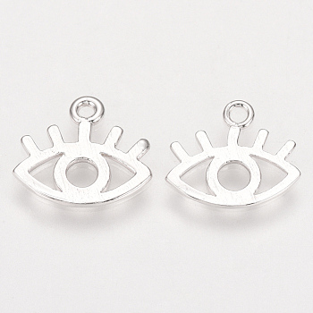 Brass Charms, Nickel Free, Real Platinum Plated, Eye, 11.5x13x1mm, Hole: 1mm