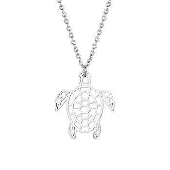 Stainless Steel Pendant Necklace, Origami Tortoise, Stainless Steel Color, 17.72 inch(45cm)