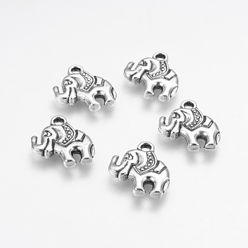 CCB Plastic Pendants, Elephant, Antique Silver, 21.5x20x4mm, Hole: 2.5mm