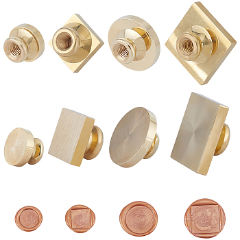 4Pcs 4 Styles Brass Blank Stamp Heads, For Wax Seal Stamp, Mixed Shapes, Golden, 20~30x14mm, Hole: 6.5mm, 1pc/style