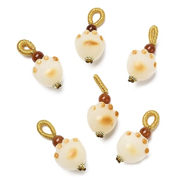 Natural Bodhi & Natural Agate Pendants, Cat Paw Print Charms, Real 14K Gold Plated, 28.5x13x11.5mm, Hole: 4x5mm