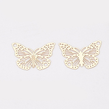 Brass Links connectors, Etched Metal Embellishments, Long-Lasting Plated, Butterfly, Golden, 13x19x0.3mm, Hole: 1.4mm