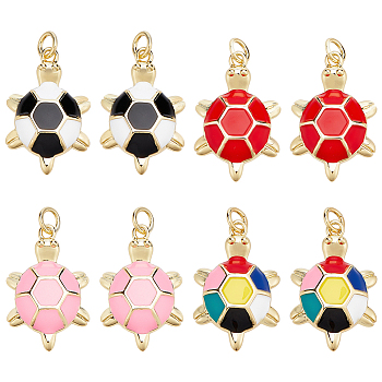 Nbeads 8Pcs 4 Colors Brass Enamel Pendants, with Jump Rings, Real 16K Gold Plated, Nickel Free, Tortoise, Mixed Color, 23x15x4mm, Jump Ring: 5x0.8mm, 3mm inner diameter, 2pcs/color