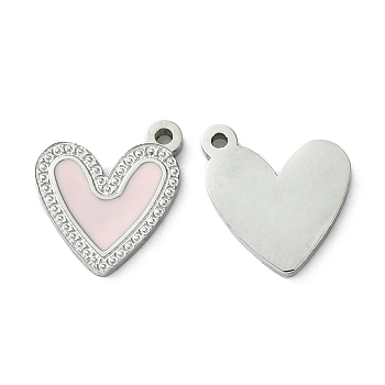 304 Stainless Steel Manual Polishing Charms, with Enamel, Heart Charm, Stainless Steel Color, 13x10.5x1.5mm, Hole: 1.2mm