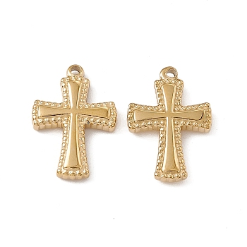 Vacuum Plating 201 Stainless Steel Pendants, Cross Charm, Real 18K Gold Plated, 18.5x12.5x2.5mm, Hole: 1.2mm