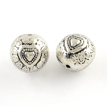 Round Tibetan Style Alloy Beads, Cadmium Free & Nickel Free & Lead Free, Antique Silver, 9mm, Hole: 1mm, about 377pcs/1000g