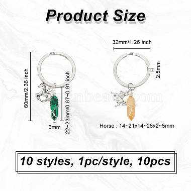 10Pcs 10 Style Bullet Gemstone Pendant Keychain(KEYC-AB00005)-2