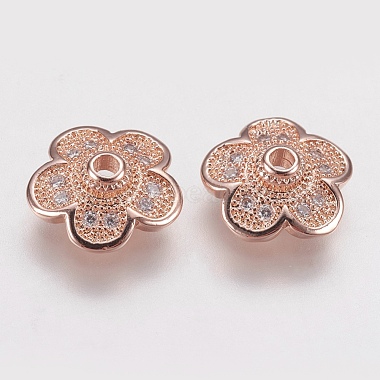 Rose Gold Clear Brass+Cubic Zirconia Bead Caps
