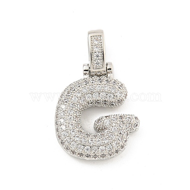 Platinum Clear Letter G Brass+Cubic Zirconia Pendants