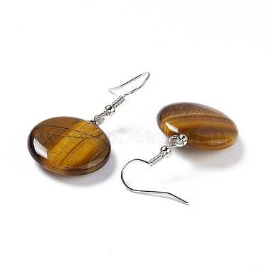 Natural Tiger Eye Flat Round Dangle Earrings(EJEW-D188-03P-07)-3