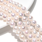 Natural Cultured Freshwater Pearl Beads Strands, Potato, Creamy White, 7.5~9.5x7.5~9.5mm, Hole: 0.6mm, about 45~46pcs/strand, 15.35~15.55 inch(39~39.5cm)(PEAR-N013-09D)
