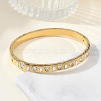 304 Stainless Steel & Glass Hinged Bangles for Women, Heart & Rectangle, Ion Plating(IP), Long-Lasting Plated, Golden, Inner Diameter: 2.36x1.93 inch(6x4.9cm)(BJEW-Z178-01G)
