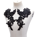 Water-soluble Embroidery Cloth Sew on Patches, Lace Costume Accessories, Appliques, Flower, Black, 320x160x3mm(DIY-WH0622-239B)