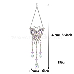 Glass Suncatcher, Butterfly Pendant Decorations, Lilac, 470x110mm(PW-WG8D687-02)