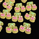 Transparent Acrylic Beads, with Enamel, Frosted, Cherry with Bear & Rabbit, Yellow, 22.5x26x9mm, Hole: 3mm(X-MACR-S374-04B-01)