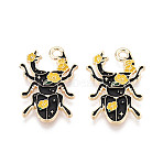 Alloy Enamel Pendants, Longicorn, Lead Free & Cadmium Free, Light Gold, 23x15.5x1.5mm, Hole: 1.8mm(ENAM-N062-08KCG)