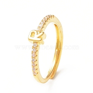 Clear Cubic Zirconia Initial Letter Adjustable Ring, Golden Brass Jewelry for Women, Letter.R, Inner Diameter: 18mm(RJEW-C052-01G-R)