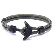 Polyester Cord Multi-strand Bracelets, with Alloy Anchor Clasps, Gunmetal, Dark Olive Green, 21cm(BJEW-F352-05B-03)