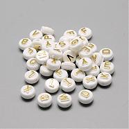 Plating Acrylic Beads, Golden Metal Enlaced, Horizontal Hole, Mixed Letters, Flat Round, Gold, 9.5~10x6mm, Hole: 2mm, about 1532pcs/500g(SACR-S297-11)