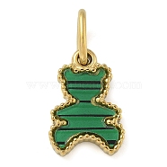 Ion Plating(IP) 304 Stainless Steel Pave Synthetic Malachite Bear Charms with Jump Rings, Real 14K Gold Plated, 13x9x2mm, Hole: 5x3mm(STAS-B075-01G-01)