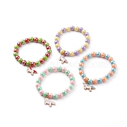 Opaque Acrylic Beads Stretch Bracelet for Kids, with Alloy Enamel Unicorn Pendant, Mixed Color, Inner Diameter: 1-3/4 inch(4.5cm)(BJEW-JB06498)