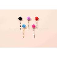 Iron Hair Bobby Pins, with Resin Cabochons, Rose Flower, Mixed Color, 55mm(PHAR-JH00014-M)