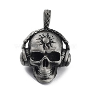 Tibetan Style Alloy Pendnat, Frosted, Skull, Antique Silver, 39x27x19mm, Hole: 8x4.5mm(PALLOY-H133-01AS)