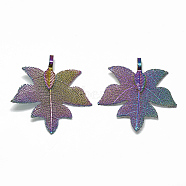 Autumn Theme Iron Pendants, Electroplate Natural Leaf, Maple Leaf, Multi-color Plated, 36~38x34~35x1mm, Hole: 3x5.5mm(X-IFIN-T006-07A)