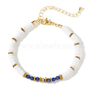 Natural Lapis Lazuli Beaded Bracelets, White Shell Chips Bracelets for Women, with  Iron Hematite Beads, Inner Diameter: 6-1/2 inch(16.5cm)~6-3/4 inch(17cm)(VY9636-3)