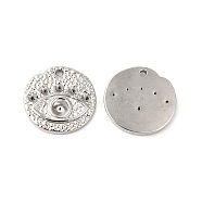 304 Stainless Steel Pendant Rhineatone Settings, Flat Round with Eye, Stainless Steel Color, Fit for 1.4mm and 3mm Rhinestone, 13.5x2mm, Hole: 1mm(STAS-L268-005P)