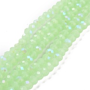 Electroplate Glass Beads Strands, Imitation Jade Beads, Half Plated, Rainbow Plated, Faceted, Rondelle, Light Green, 3x2mm, Hole: 0.8mm, about 145~150pcs/strand, 34~35cm(EGLA-A034-J2mm-L04)