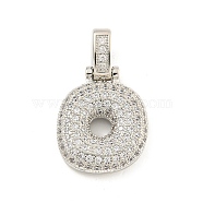 Brass Micro Pave Clear Cubic Zirconia Pendants, Platinum, Letter O, 31x18x5mm, Hole: 3x6mm(KK-B099-01P-O)