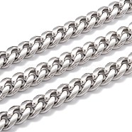 304 Stainless Steel Cuban Link Chain, Unwelded, with Spool, Stainless Steel Color, 9.5x8x3.5mm, 16.4 Feet(5m)/roll(STAS-B019-02B-P)