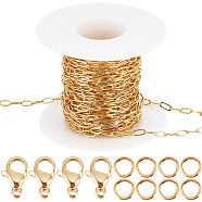 DIY Chain Bracelet Necklace Making Kit, Including Brass Paperclip Chains & Jump Rings, 304 Stainless Steel Lobster Claw Clasps, Real 18K Gold Plated, Chain: 5M/set(CHC-BBC0001-06)