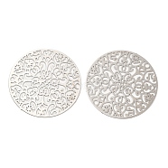 Long-Lasting Plated Brass Connector Charms, Etched Metal Embellishments, Flat Round with Flower, Platinum, 30x0.3mm, Hole: 1.5mm(X-KK-K336-08P)