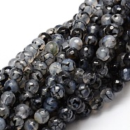 Faceted Natural Agate Round Beads Strands, Dyed, Gray, 6mm, Hole: 1mm, about 64pcs/strand, 14.7 inch(G-E319A-6mm-07)