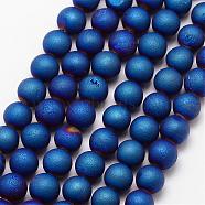 Electroplated Natural Agate Bead Strands, Round, Grade A, Blue, 6mm, Hole: 1mm, about 30pcs/strand, 7.5 inch(G-K168-6mm-L2-03)