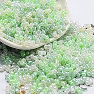 Glass Seed Beads, Opaque Colours Luster, Peanut, Pale Green, 6x3x3mm, Hole: 1.2mm, about 4000pcs/pound(SEED-K009-02B-20)