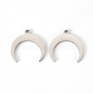 201 Stainless Steel Charms, Laser Cut, Crescent/Double Horn, Stainless Steel Color, 15x15x1mm, Hole: 1.5mm(STAS-Q239-011)