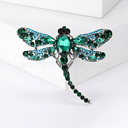 Alloy Brooches, Rhinestone Pin, Jewely for Women, Dragonfly, Turquoise, 50x62mm(PW-WG29668-03)