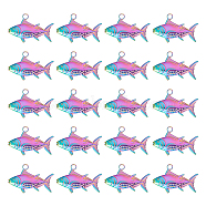 20Pcs Ion Plating(IP) 304 Stainless Steel Pendants, Fish Charms, Rainbow Color, 19x29x3mm, Hole: 3mm(STAS-UN0049-90)