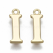 Brass Charms, Nickel Free, Letter, Real 18K Gold Plated, Letter.I, I: 13.5x4.5x1mm, Hole: 1.2mm(KK-N231-179I-NF)
