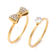 Bowknot 304 Stainless Steel Finger Ring Set for Women, with Rhinestone, Golden, US Size 6~9(16.5~18.9mm)(RJEW-C086-09-G)