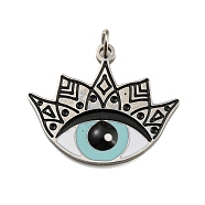 304 Stainless Steel Pendants, with Enamel and Jump Ring, Evil Eye Charm, Stainless Steel Color, 17x21x1.5mm, Hole: 2.5mm(STAS-O003-03P)