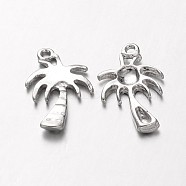 Tibetan Style Pendants, Nickel Free, Palm Tree Alloy Pendants, Platinum Color, Size: about 18mm long, 10mm wide, 2mm thick, hole: 2mm(PALLOY-A13977-N-NF)