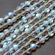 Synthetic Moonstone Beads Strands, Dyed, Holographic Beads, Half AB Color Plated, Round, White, 6mm, Hole: 1mm, about 64pcs/strand, 15 inch(G-F143-6mm-03)