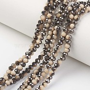 Electroplate Opaque Glass Beads Strands, Half Black Plated, Faceted, Rondelle, PeachPuff, 4x3mm, Hole: 0.4mm, about 123~127pcs/strand, 16.5~16.9 inch(42~43cm)(EGLA-A034-P4mm-P07)