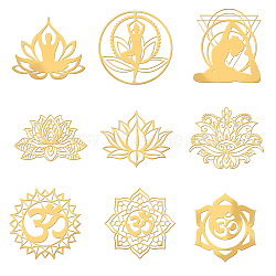 9Pcs 9 Styles Chakra Nickel Self-adhesive Picture Stickers, Golden, Mixed Patterns, 40x40mm, 1pc/style(DIY-OC0004-29)